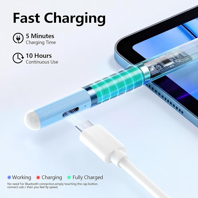 Stylus Pen for iPad 6th-11th Generation-2X Fast Charge Active Pencil Compatible with 2018-2026 Apple iPad Pro 11"/12.9"/M4, iPad Air 3/4/5/M2/M3/M4,iPad mini 5/6/7 Gen-Gradient White Blue