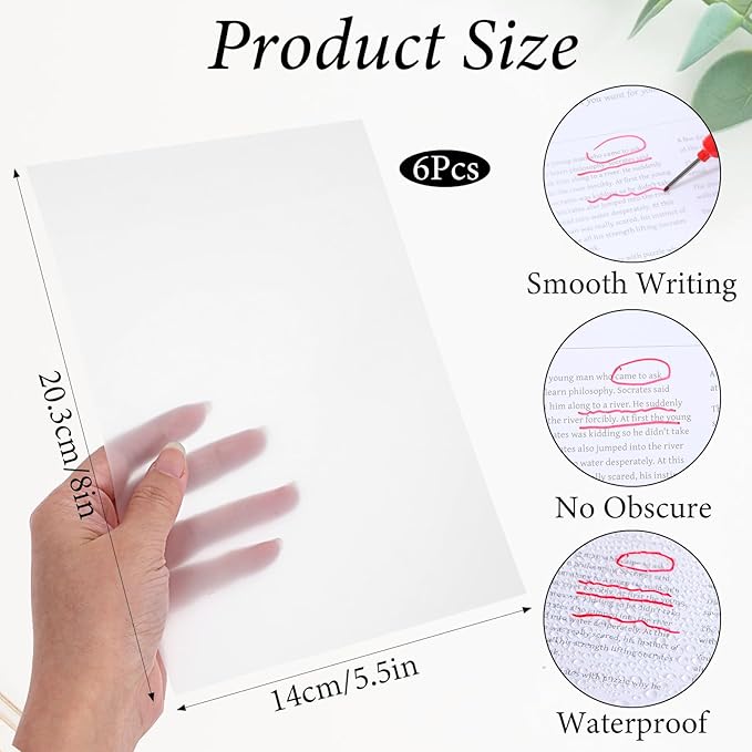 6 Pads Large Transparent Sticky Notes, 5.5 x 8 Inch Clear Self-Adhesive Translucent Paper, 300 Sheets Waterproof PET Jumbo See-Through Notes for Office Home Organization Supplies