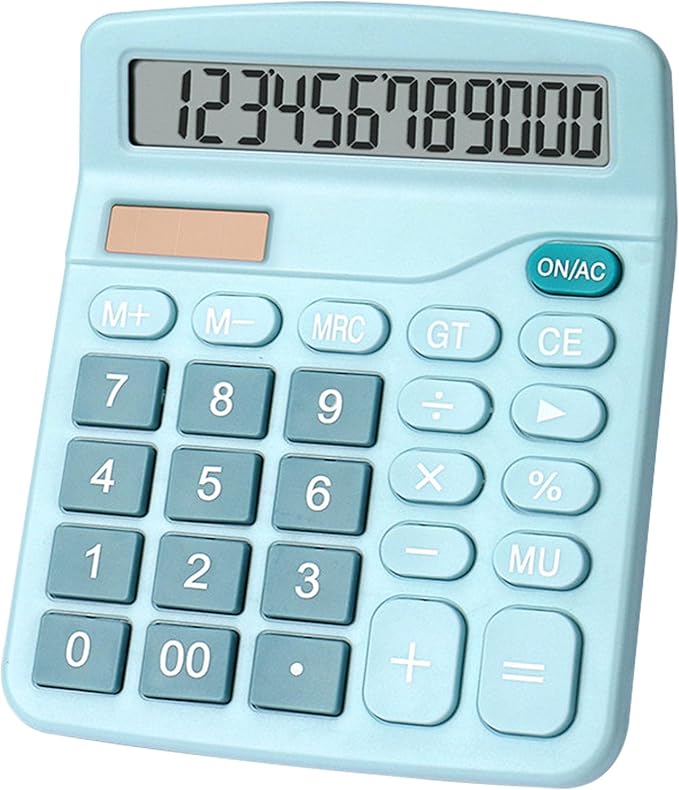 Fdit Solar Calculator, 12 Digit Portable Desktop Calculator with Solar Power and Light Textured Keys, for Students Teachers and Office Workers (Blue)