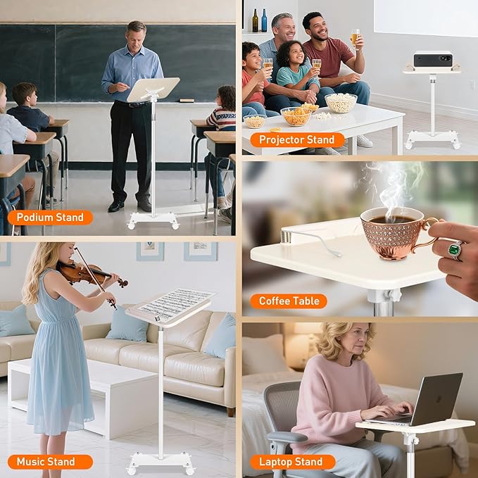 Rolling Book Stand with Wheels for Reading, Floor Standing Book Holder with Page Clips, 19"–51" Height Adjustable, Sturdy Podium Stand for Reading, Bible, Laptop, Cookbooks, or Projector