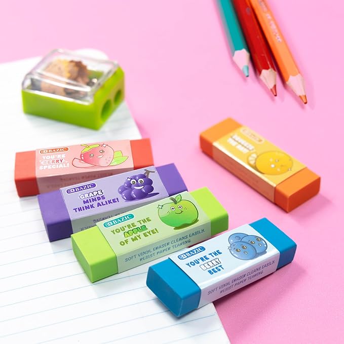 BAZIC Products Scented Erasers, Latex Free, Assorted Fruity Scents, Cute Fun Fruit Eraser Classroom Must Haves for Drawing Art School Office (5/Pack), 2-Packs
