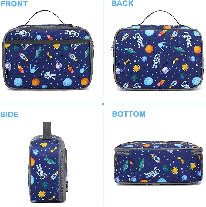 FlowFly Kids Lunch box Insulated Soft Bag Mini Cooler Back to School Thermal Meal Tote Kit for Girls, Boys, Astronaut