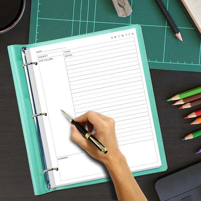 A4 Cornell Notes Filler Paper - 3 Hole Cornell Notes Loose Leaf Paper, 50Sheets / 100Pages, 100gsm, White, 8.5'' x 11''