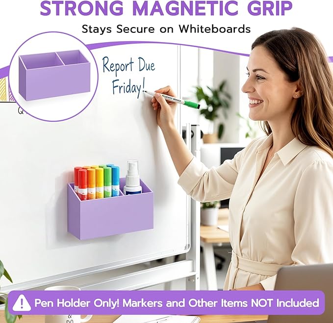 MR.MATE Magnetic Pen Holder, Magnetic Dry Erase Marker Holder for Whiteboard, Non-Slip Pencil Cup Holders for Fridge, Magnet Locker Organizer for Office Classroom Desk Accessories (Purple)