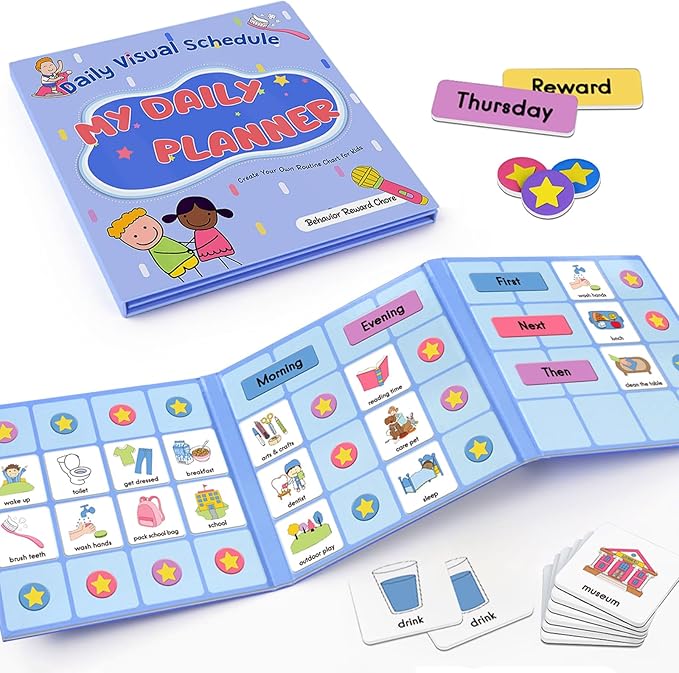 ALSLEA Magnetic Visual Schedule, Morning & Bedtime Routine Chart, Magnetic Chore Chart Cards, Customizable Daily Planner with 171 Magnets ADHD, Autism Learning Material, Early Childhood Education Aid