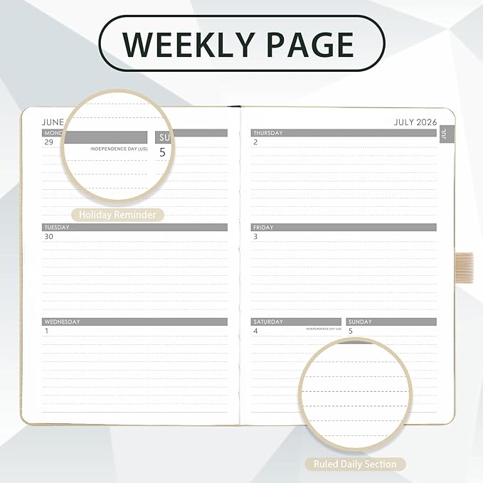 2026-2027 Planner - Academic Planner 2026-2027 Weekly Monthly Planner, July 2026 - June 2027, 5.7'' x 8.4'', Thick Paper, Leather Cover, Pen Holder, Back Pocket, Perfect Daily Organizer - Off-white