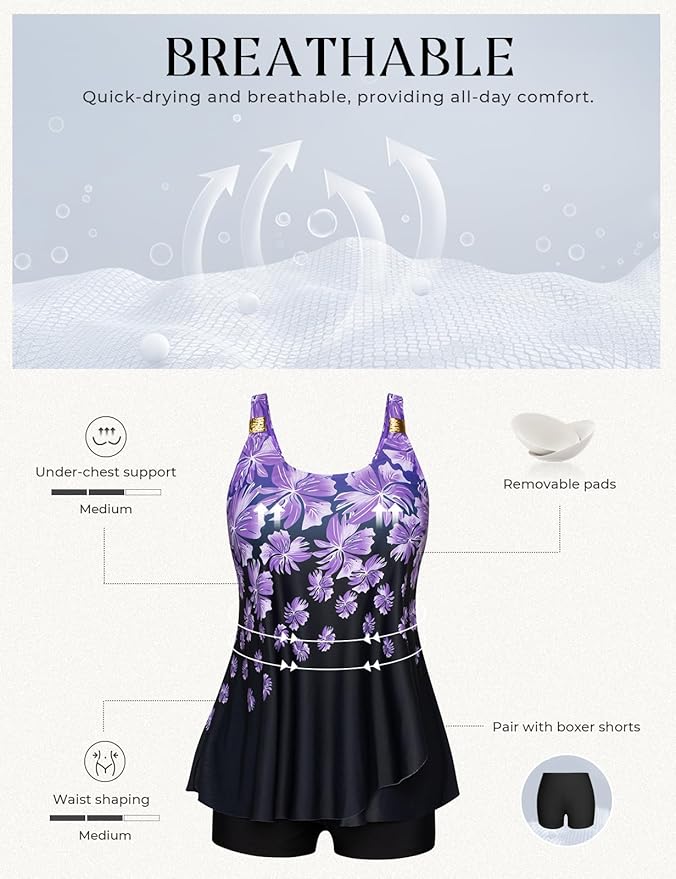 Hanna Nikole Womens Tankini Swimsuits 2 Piece Bathing Suit Flowy Ruffle Tankini Tops with Swim Shorts