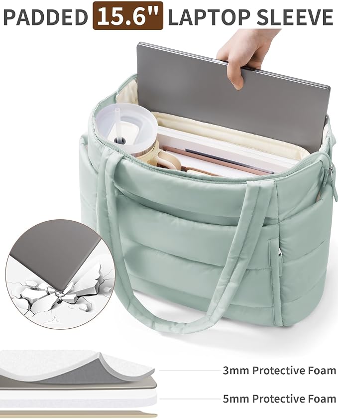 Bagstellar Puffer Tote Bag for Women, Lightweight Puffy Work Handbag Teacher Nurse Quilted Shoulder Bag for School Travel Gym | Cloud Bag w/ Zipper