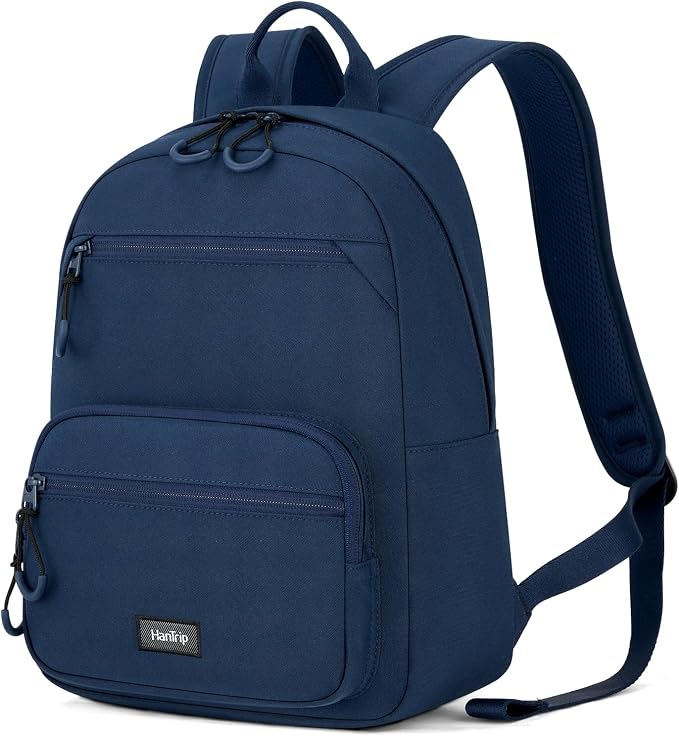 HanTrip 13 Inch Mini Small Travel Backpack Cary on For Women Men, Navy Blue | 13L Capacity, Lots of Pockets, Padded Shoulder Strap, Lightweight, Water Resistant, Bookbag for College, Commuter, Work