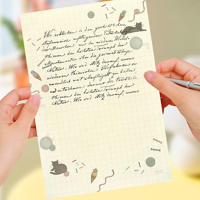 37 Pcs Stationery Paper Envelopes Set Includes 24 Lined Writing Paper & 12 Envelopes with 48 Round Stickers, Cute Bear Flower Cat Letter Writing and Stationery Paper Envelopes(4Style)