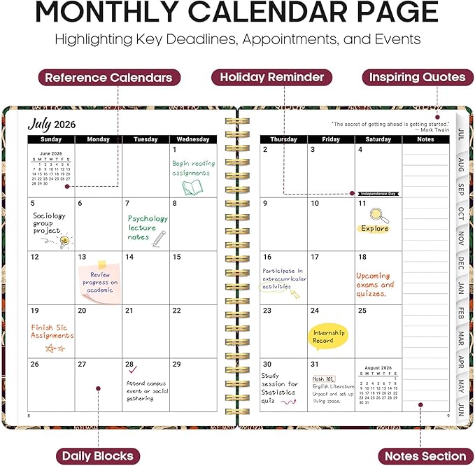 Planner 2026–2027, Academic Monthly Weekly Spiral Calendar, July 2026 – June 2027, Hardcover Agenda Notebook with Tabs, 6.3" x 8.5", Perfect for Students, Teachers, School & Daily Planning - Autumn Fungi