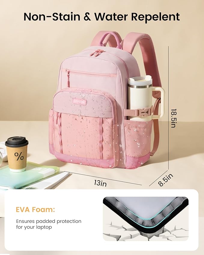 LOVEVOOK Laptop Backpack for Women with Large Cup Holder,17 Inch DIY Design Travel Work Backpack Computer Laptop Bag,Waterproof Nurse Teacher College Commuter Backpack Purse,Gift for Women Men,Pink