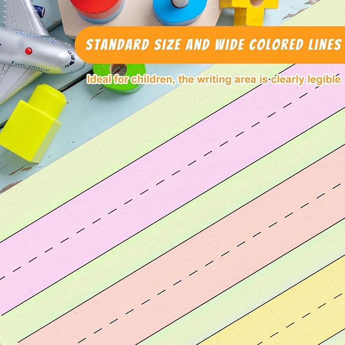 Kindergarten Writing Paper with Lines Wide Ruled Primary Writing Paper Raised Line Paper 8.5”x11” Spacing Colored Tactile Paper for Kids Multi-Sensory Ruled Handwriting Tablet (200)
