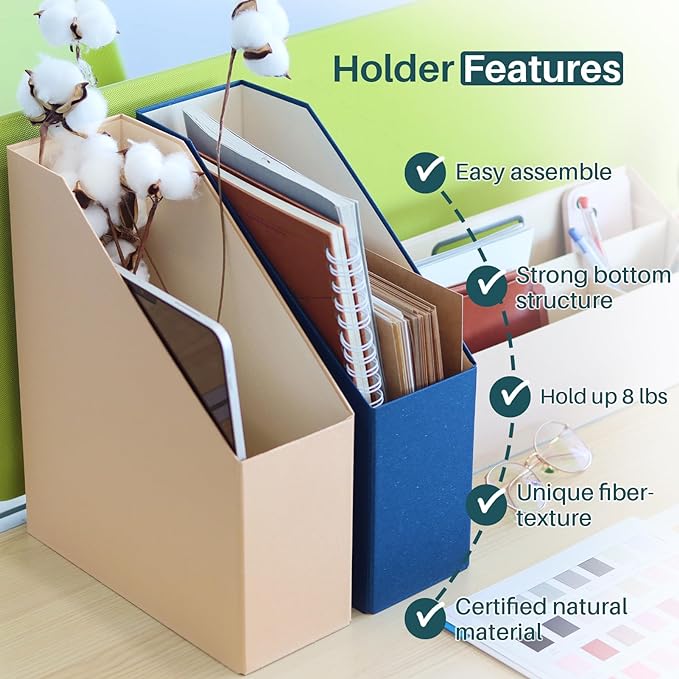 Magazine Holder - File Holder and Desk Organizer, Paperboard Book Organizer and Storage Box for Documents, Magazine Holder Rack for Classroom, Home, and Office (Latte Brown, 4-Pack)