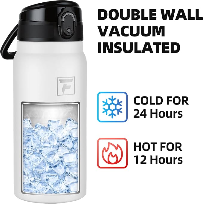 Fanhaw 20 Oz Insulated Stainless Steel Water Bottle with Chug Lid – Wide Mouth, Leak-Proof, BPA-Free – Ideal for Kids, Adults, Sports, Gym, and Outdoor Use (White)