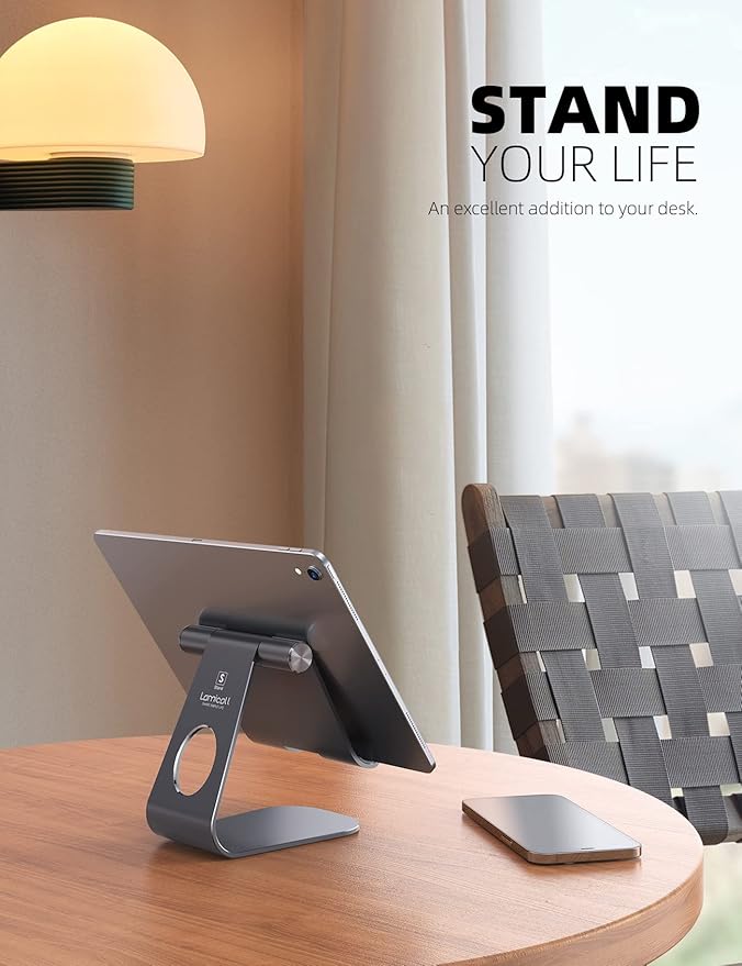 Lamicall Tablet Stand Adjustable, Tablet Stand : Desktop Stand Holder Gifts Suitable to New iPad 2017 Pro 9.7, 10.5, Air Mini 2 3 4, Kindle, Nexus, Accessories, Tab, E-Reader, (4-13 inch) - Gray