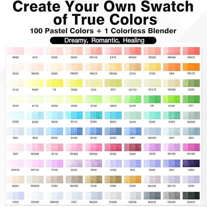 SFAIH Alcohol Markers Brush & Fine - 101 Pastel Dual Tip Art Markers for Adult Coloring Illustration, Gift for Artist, Refillable Ink, Colorless Blender, Adjustable Shoulder Strap & Leather Lining