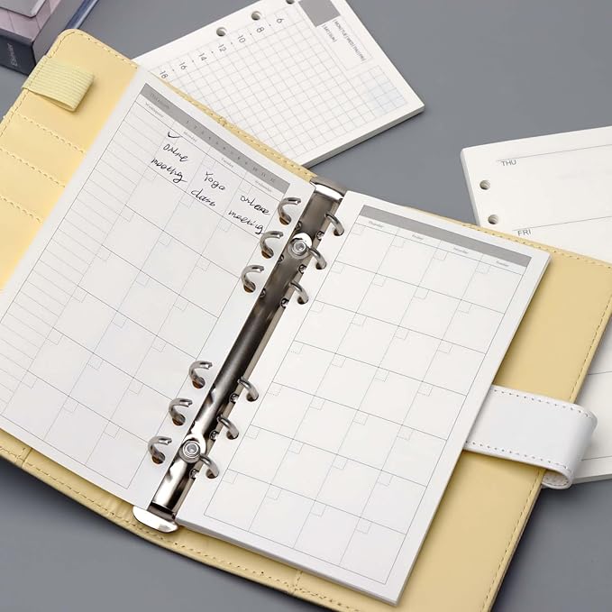 NatSumeBasics A6 Refills Paper 3.5" x 6.5" Undated Monthly Binder Planner Inserts 90 Sheets 6 Holes Pocket Notebook Papers for Personal Travel Journal Diary (2 A6 Monthly)