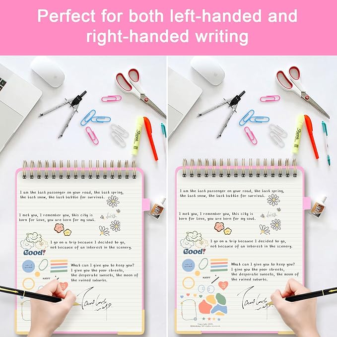 Top Spiral Notebook, A4 Hardcover Top Bound Steno Pads, 240 Pages 100gsm College Ruled Left Handed Notebook Journal for Work, School, Meeting Writing - Pink, 8.5" x 11"