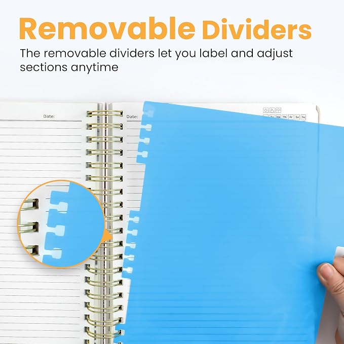 ZOTIA Large Spiral Notebooks for Work 5 Subject with Removable Dividers