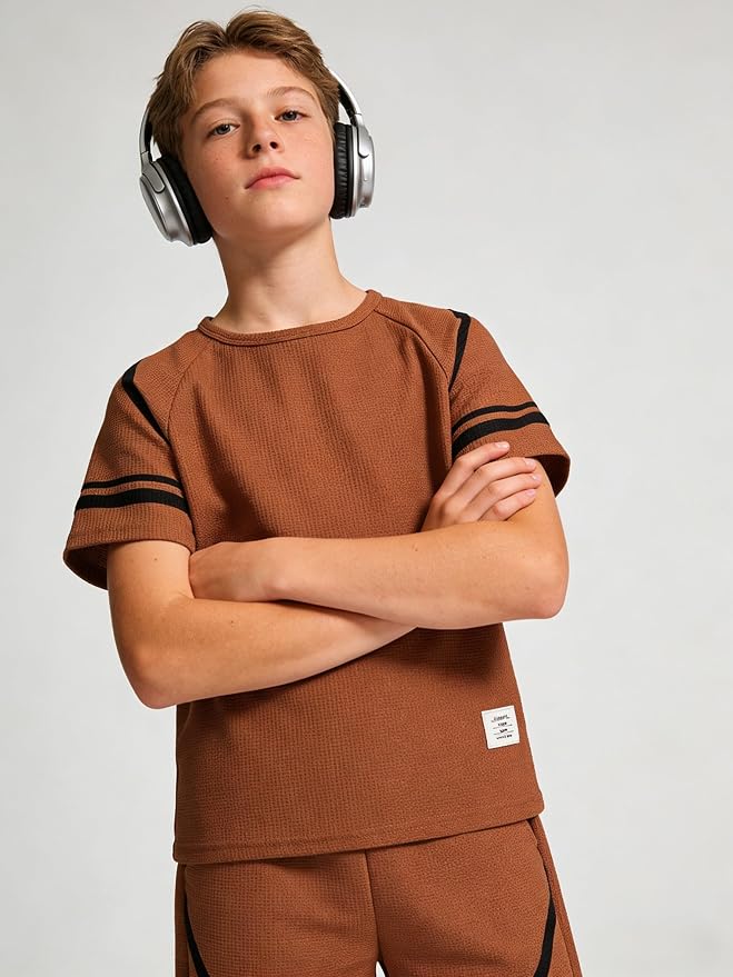 Cakaner Tween Boys Clothes Summer Simple Print T-Shirt And Shorts Set 2 Pieces Teen Trendy Outfits Size 7-14 Year