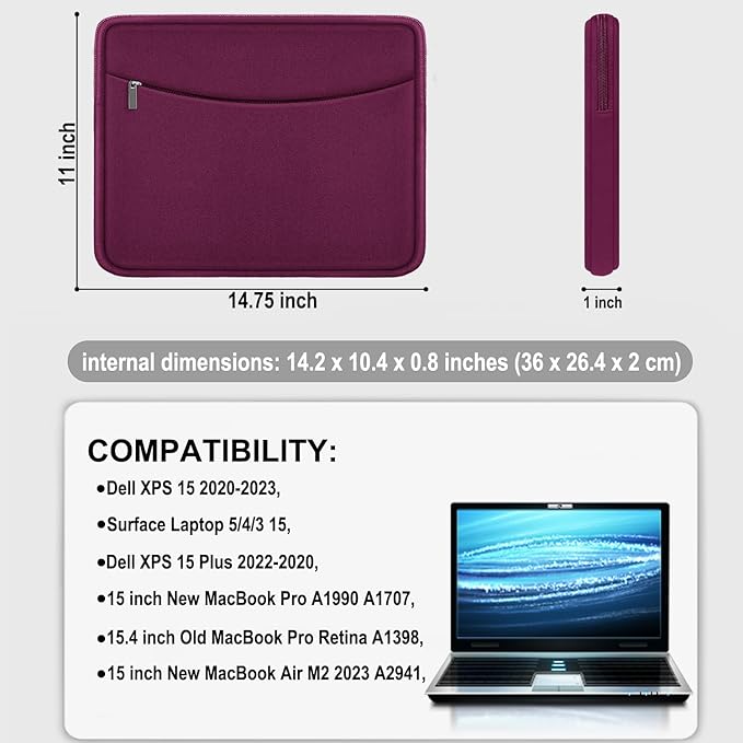 Laptop Sleeve Bag 14 inch, Shockproof Protective Laptop Cover Carrying Computer Bag with Accessory Pocket Portable Computer Case for 14" MacBook, HP, Dell, Lenovo, Acer, Rose Red