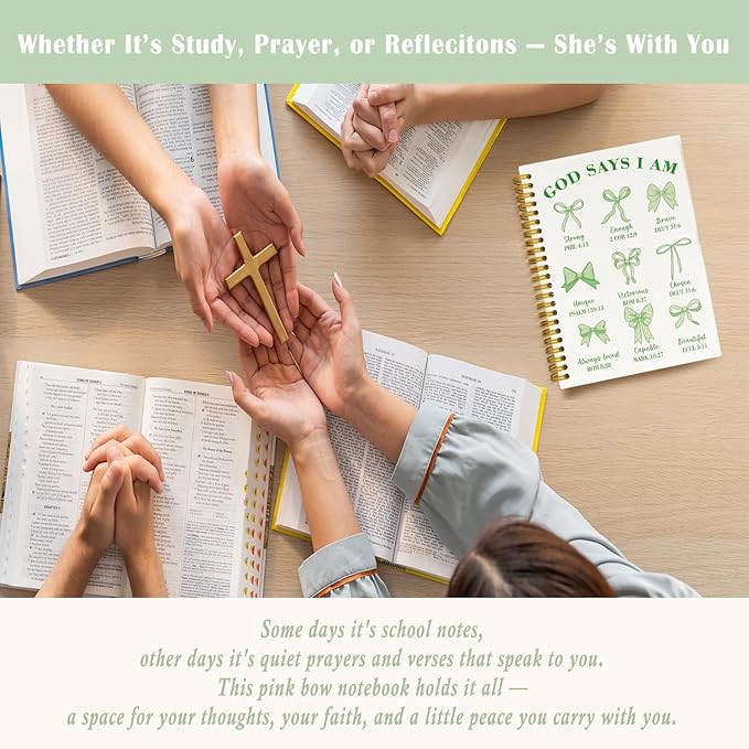 Bible Journal for Women, Christian Prayer Journal Sage Green Notebook Gifts For Teen Girls Kids, Bible Study Supplies，Coquette Preppy Bows Cute Church Faith Journaling Hardcover Spiral Notebook 5.5 X 8.3