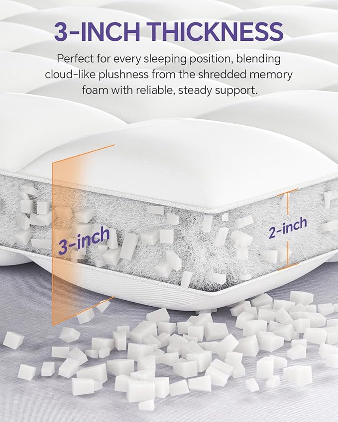 ChiXpace Dual Layer 5 Inch Memory Foam Mattress Topper Queen | 3 Inch Pillow Top Mattress Pad Cover and 2 Inch Gel Memory Foam, 7-Zone Egg Crate & 2-in-1 Design (Cream)