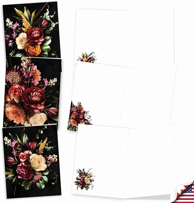 The Best Card Company - 20 Assorted Blank Plant Cards Boxed (4 x 5.12 Inch) (10 Designs, 2 Each) - Floral Passion AM2828OCB-B2x10