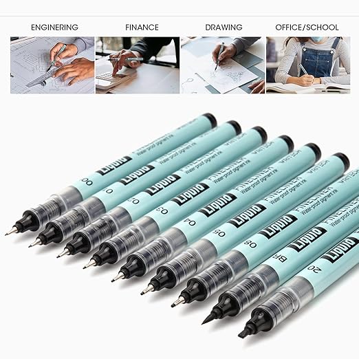 WRITECH Liquid Fineliner Pens Black Precision Multiliner Micro Pen 9 Pack, Quick Dry Waterproof Pigment Ink Drawing Pen for Journaling Planning Hand Lettering Illustration Sketching Calligraphy