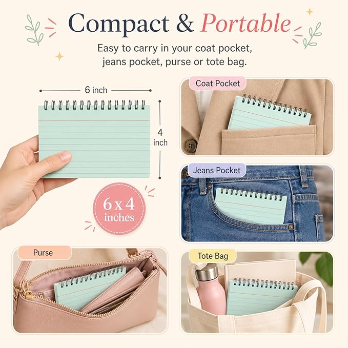 12 Packs Large Index Cards with Ring set 4x6 Colored College Ruled Notecards with Waterproof Covers Spiral Flashcards Spiral Index Card Set for Studying School Office Home Supplies(Pastel)