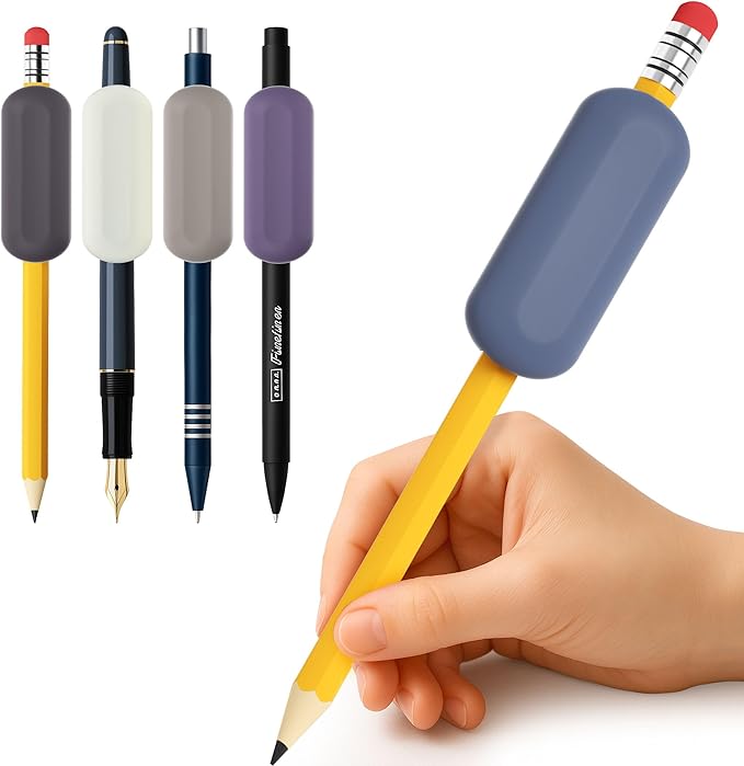 ELETIUO 5-Pack Weighted Pencil Grips – 1oz Silicone Handwriting Aid for Kids,Elderly & Special Needs – Improves Penmanship for Autism,ADHD,Tremors,Dyspraxia & Fine Motor Skills,5 Colors