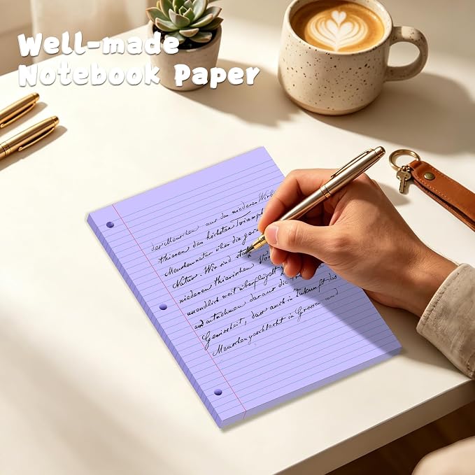 120 Sheets Purple 8x10.5 Inch Loose Leaf Paper, College Ruled Filler Paper, 3 Hole Punched Notebook Paper for 3 Ring Binder, Premium Notebooks Paper for Students & Teachers, Office & School Supplies