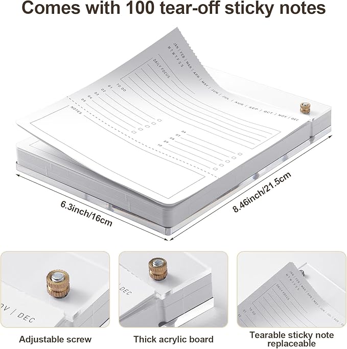 Affrolling Acrylic to Do List Acrylic Drafters Tablet Planner with 100 Sheets Daily Binder Pad Desk Accessories Notepad Supplies - 6.3 W x 8.46 H for Office Home Desk Accessory