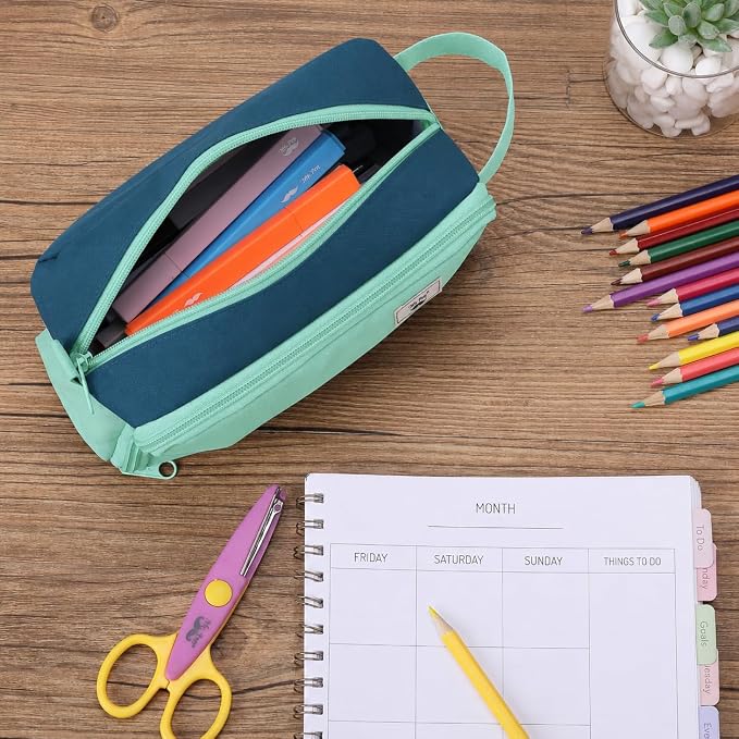 Mr. Pen- High Capacity Pencil Case, Large Pencil Pouch with 3 Compartments and 2 Pockets, Large Pencil Bag with Smooth Zipper, Cute Pencil Case Pouch Organizer, School Supplies for Teens