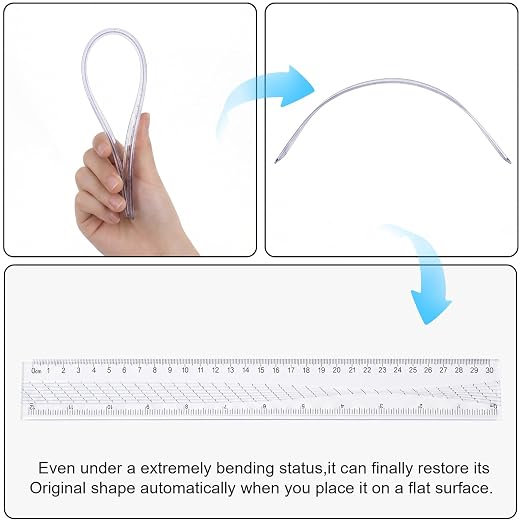 Grevosea 2 PCS Flexible Ruler, 12 Inch Clear Plastic Ruler Soft Bendable Rulers with Centimeters and Inches for Kids and Adults School Classroom Office Supplies (Style B)