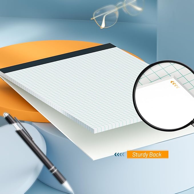 AILZFEI Graph Paper Notebook 8.5 x 11 Grid Paper Pad Quad Ruled, 2 Pack, 30 Sheets per Pad, White, 4x4 (4 Squares per inch), Easy-Tear Perforations, 8.5"x11" Quad Ruled Grid Paper Pad