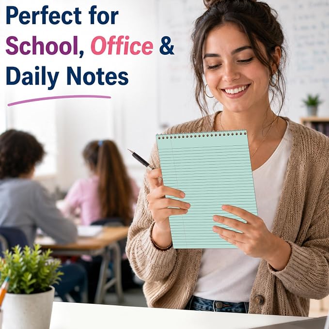 gisgfim 6 Pcs Pastel Rainbow Top Bound Spiral Notebooks 8-1/2" x 11" College Ruled Aesthetic Legal Pad Steno Pads Paper Notebook Wirebound Notepad for Writing School Office Business Supplies
