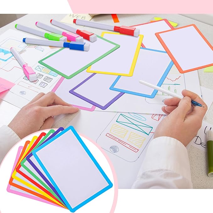 Harloon 100 Pcs Dry Erase Index Cards 4 x 6 Inch Laminated Reusable Dry Erase Note Cards Sheets for Office Home Housework to Do List (Multicolored)