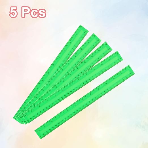 HARFINGTON 5pcs Plastic Rulers 12" (30cm) Clear Straight Ruler Measuring Tool Inches and Centimeters for Home Office Classrooms Drafting, Green
