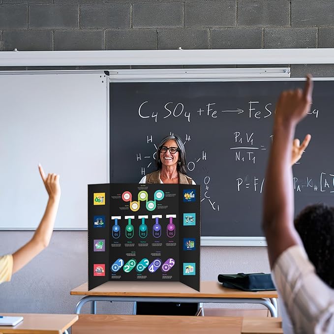 6 Pack Trifold Poster Board 48" X 36", IKAYAS Black Poster Boards, Science Fair Display Boards Posterboards for Mounting, Prints,Art,Display,Projects Classroom Supplies