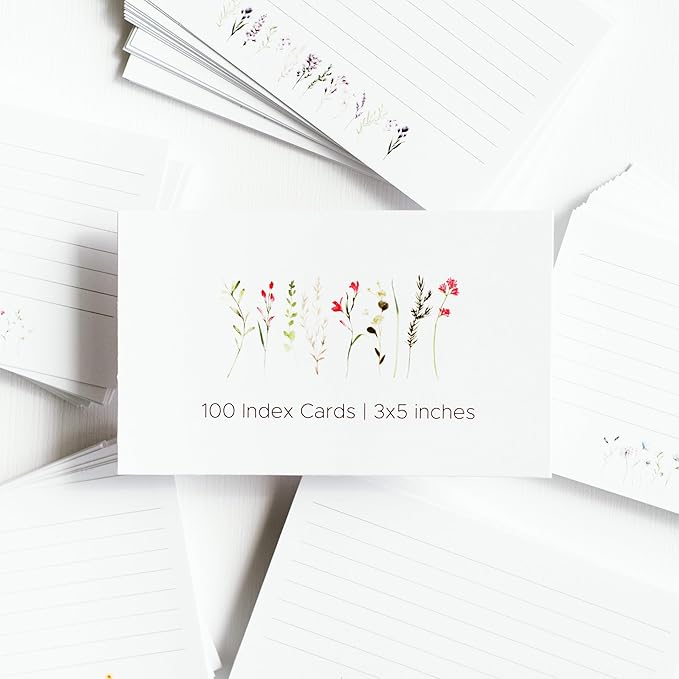 Wild Flower Index Cards by Pure Print and Design | Floral Flash Cards Perfect For Study Sessions & Learning | 100 Cards of Premium Quality with 5 Different Designs | Wild Flower | 3x5 inches