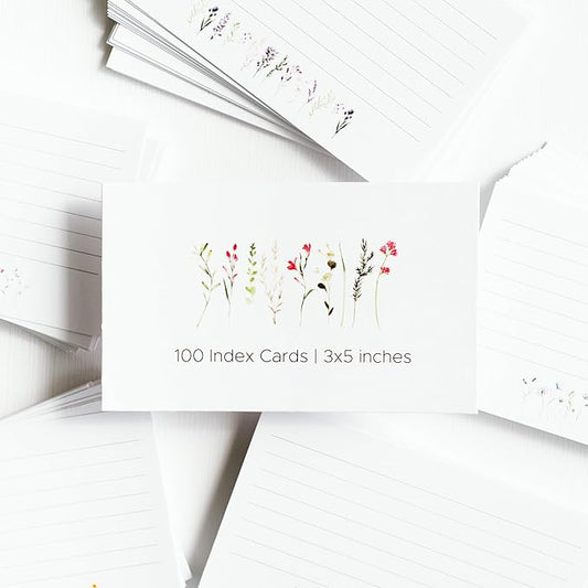 Wild Flower Index Cards by Pure Print and Design | Floral Flash Cards Perfect For Study Sessions & Learning | 100 Cards of Premium Quality with 5 Different Designs | Wild Flower | 3x5 inches
