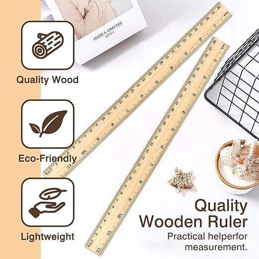 4-Pack Wooden Measuring Rulers – 12 Inch / 30 cm Dual-Sided Wood Ruler Set for Students, Teachers, Office & School Use