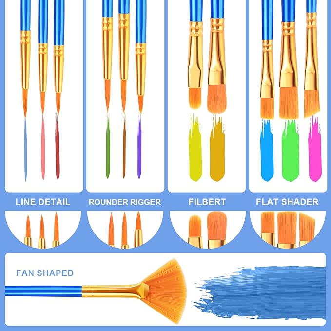 ESRICH Paint Brushes Set,1pack/12pcs Nylon Hair Round-Pointed Tip Acrylic Paint Brushes for Watercolor Oil Rock Face Painting,12 Sizes Paint Brush for All Purposes Kids Adult Arts Painting Brush Kits.