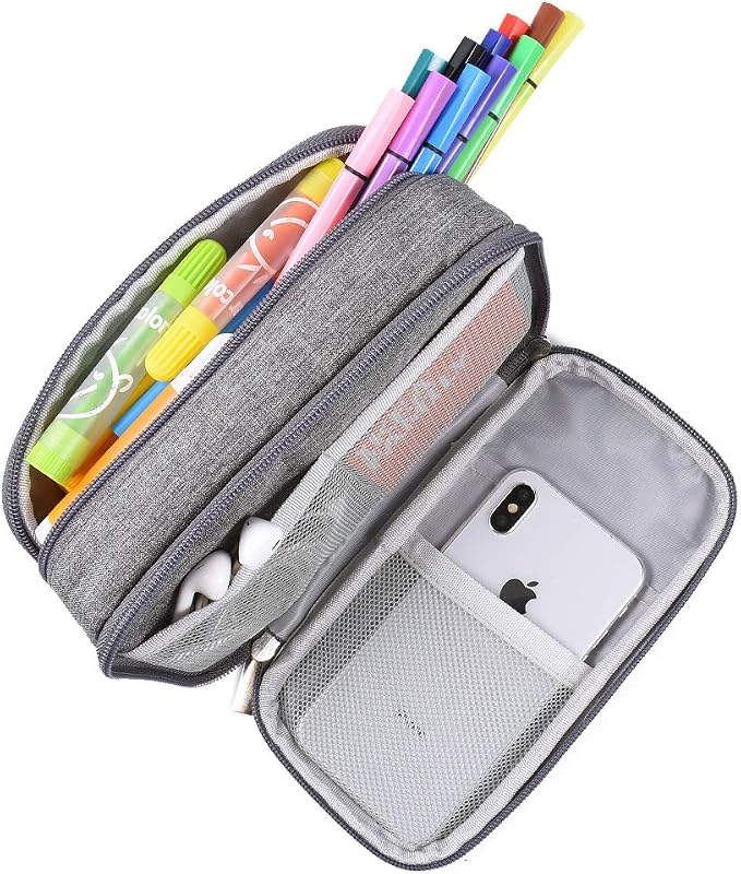 Large Capacity Pencil Case Big Pencil Bag Pouch High Storage Pen Pencil Holder Marker Portable Office Stationery Desk Organizer Makeup Bag Adults, Gray