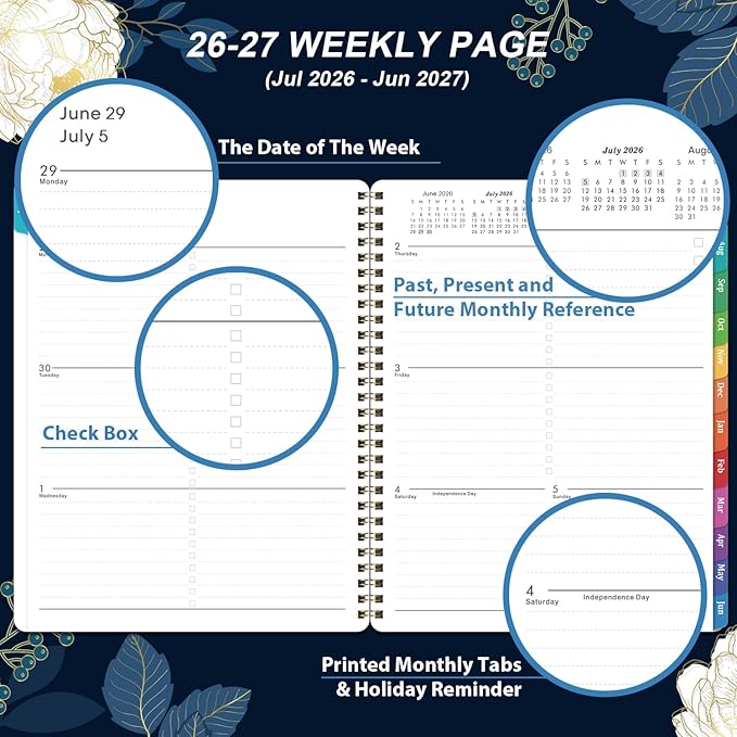Planner 2026-2027 - Academic Planner 2026-2027, July 2026 - June 2027, 7.87'' x 9.96'', Monthly Tabs, Twin-wire Binding, Thick Paper, Organizer for Work/School
