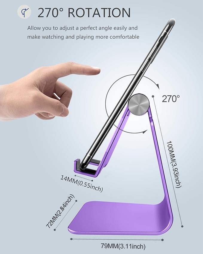 CreaDream Adjustable Cell Phone Stand, Phone Stand, Cradle, Dock, Holder, Aluminum Desktop Stand Compatible with Phone 15 14 13 12 11 Pro Max Plus SE, Accessories Desk, All Mobile Phones-Dark Purple