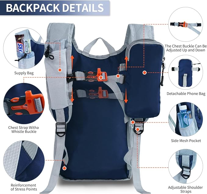 Small Hiking Backpack Packable Lightweight for Women Men | 10L/15L, Hiking Daypack, Foldable, Water Resistan, Ultralight, with Phone Pocket, Travel, Outdoor, Walking