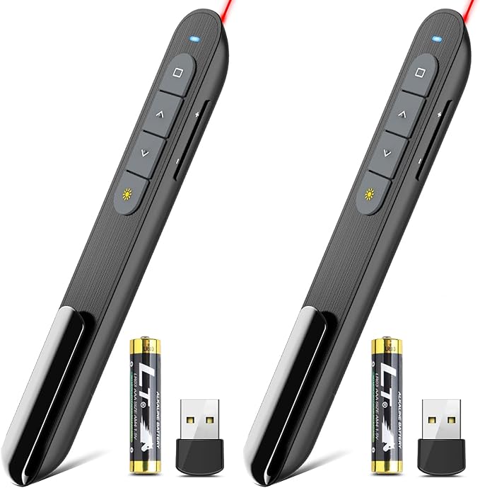 （2 Units） Wireless Presenter Remote Presentation Pointer Clicker with Hyperlink & Volume Control USB PowerPoint Slide Advancer for Mac Laptop PC Computer Keynote